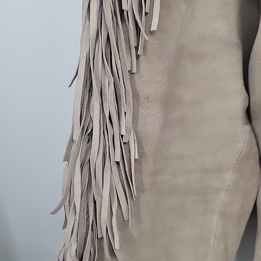 Genelli Mens Leather Fringe Jacket Size XXL Blonde Tan Coat Vintage - Picture 11 of 16